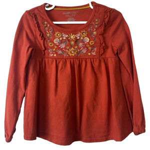 Shabby Chic Long Sleeve Embroidered Shirt Girl Size XS (4) Boho Orange LS D45
